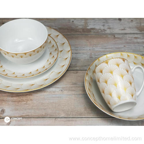 Porcelain dinner set real-gold decal